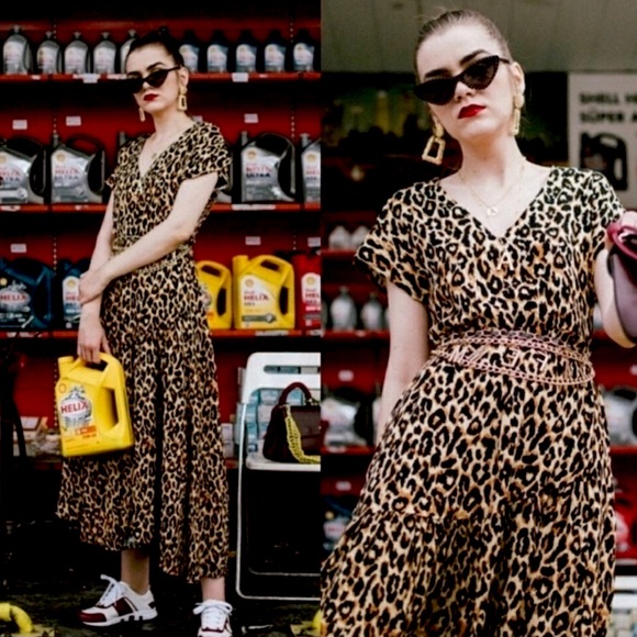 Zara Leopard Print Boho Maxi Dress Sz. Small NWT - Picture 6 of 12